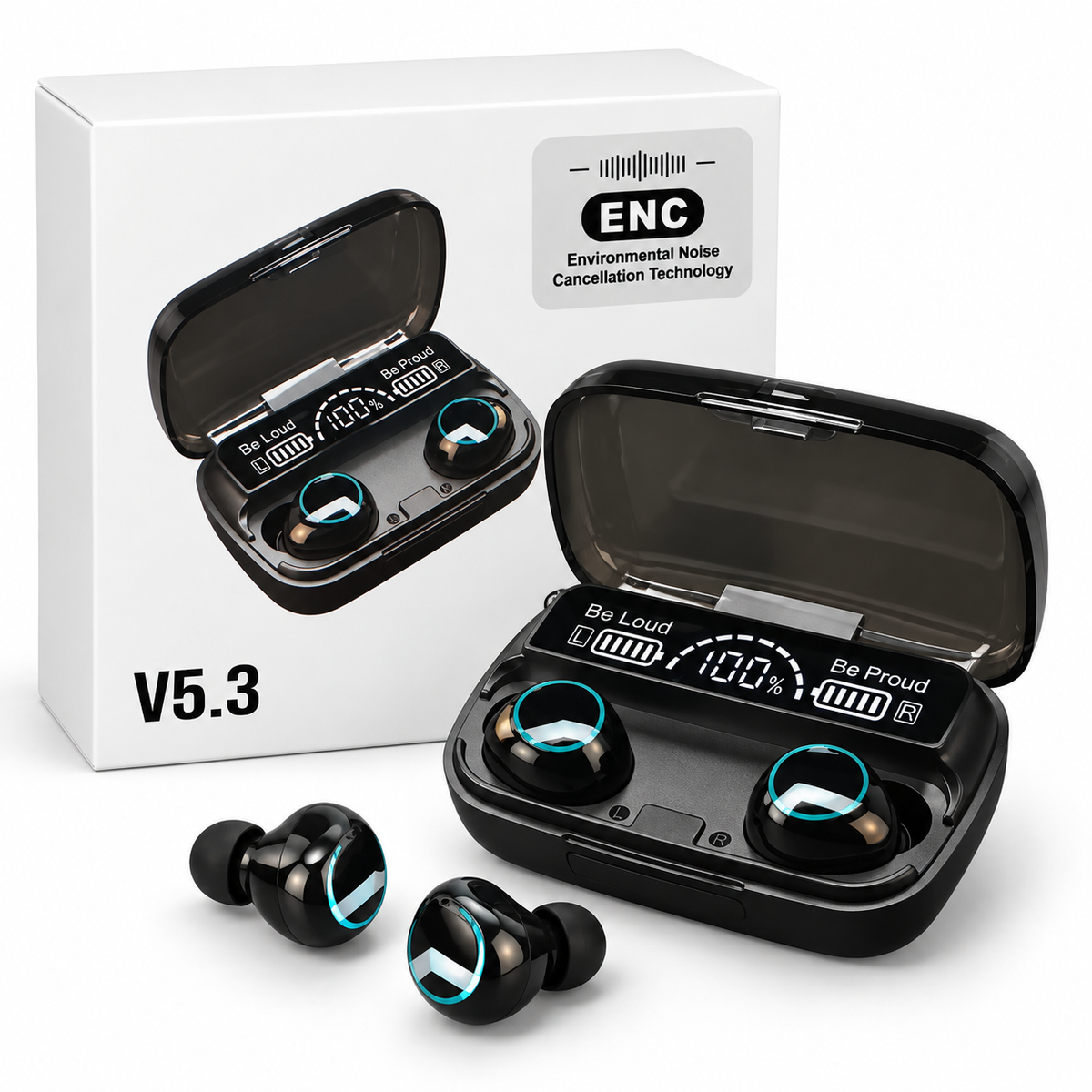 A V5.3 True Wireless Gaming Earbuds with LED Battery Display and ENC Noise Reduction